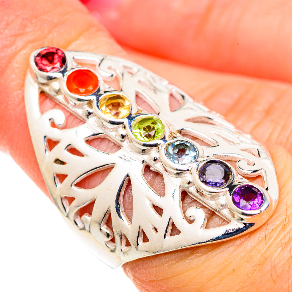 Multi-stone Rainbow Chakra Rings handcrafted by Anasilvercos - RING97778