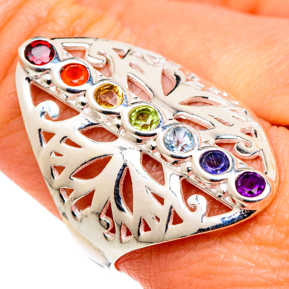 Multi-stone Rainbow Chakra Rings handcrafted by Anasilvercos - RING97815