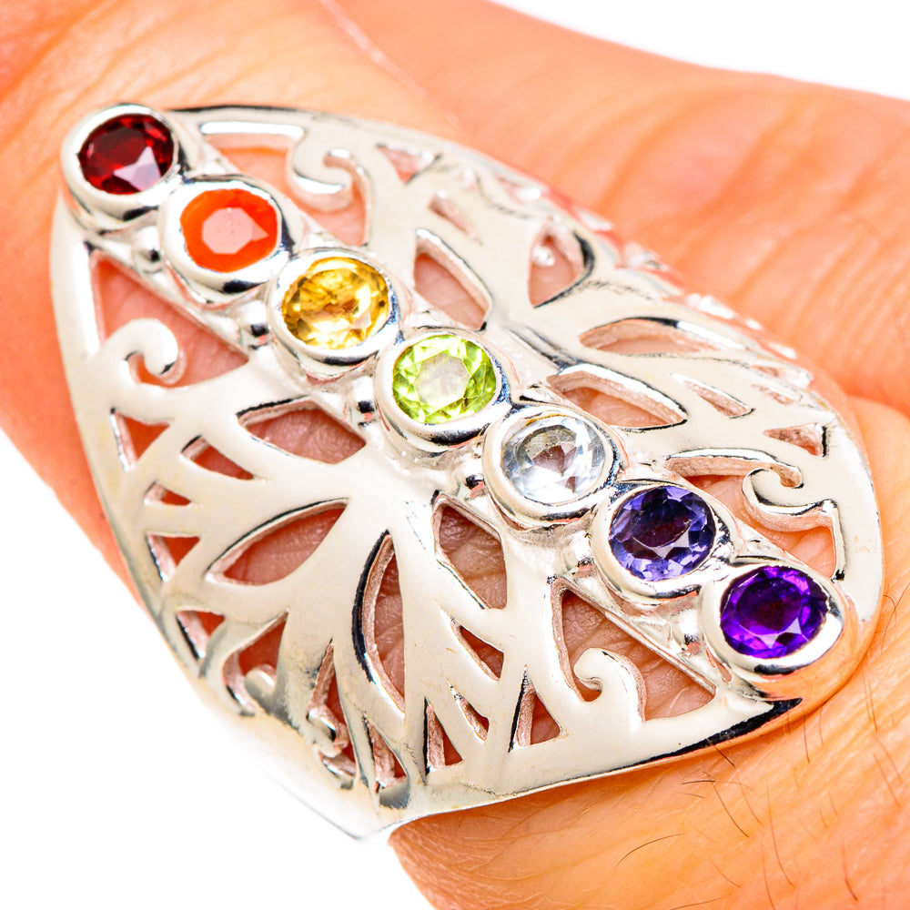 Multi-stone Rainbow Chakra Rings handcrafted by Anasilvercos - RING97850