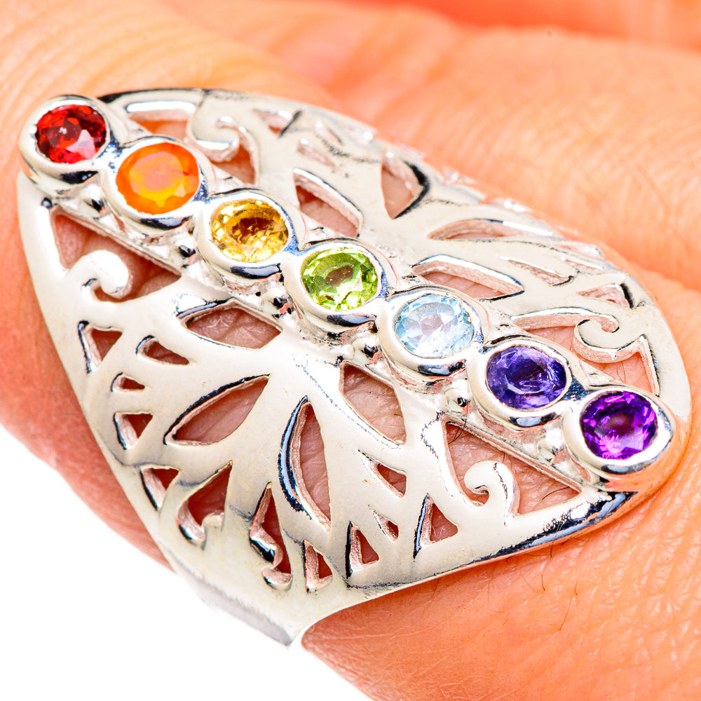 Multi-stone Rainbow Chakra Rings handcrafted by Anasilvercos - RING98067