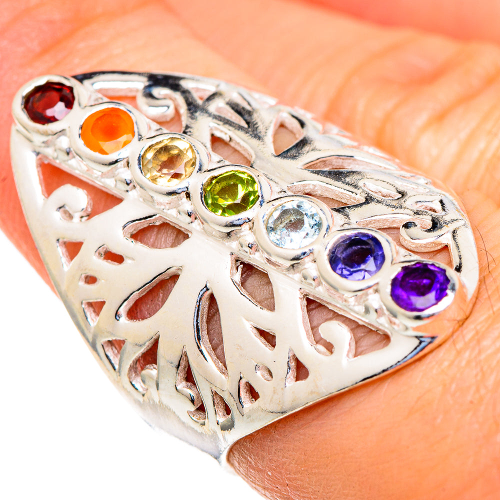 Multi-stone Rainbow Chakra Rings handcrafted by Anasilvercos - RING98104