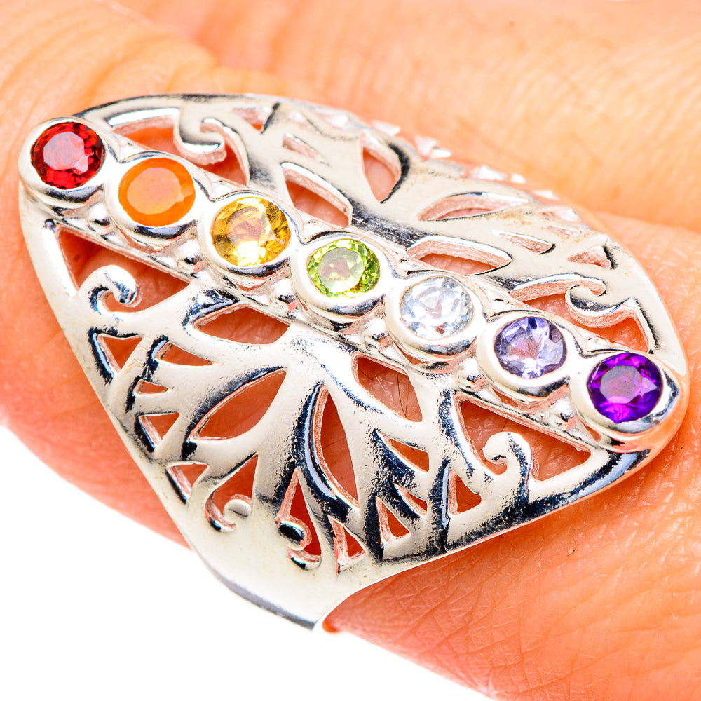 Multi-stone Rainbow Chakra Rings handcrafted by Anasilvercos - RING98137
