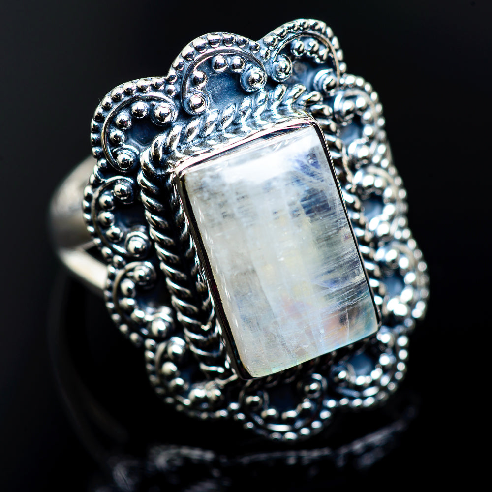 Rainbow Moonstone Rings handcrafted by Anasilvercos - RING981889