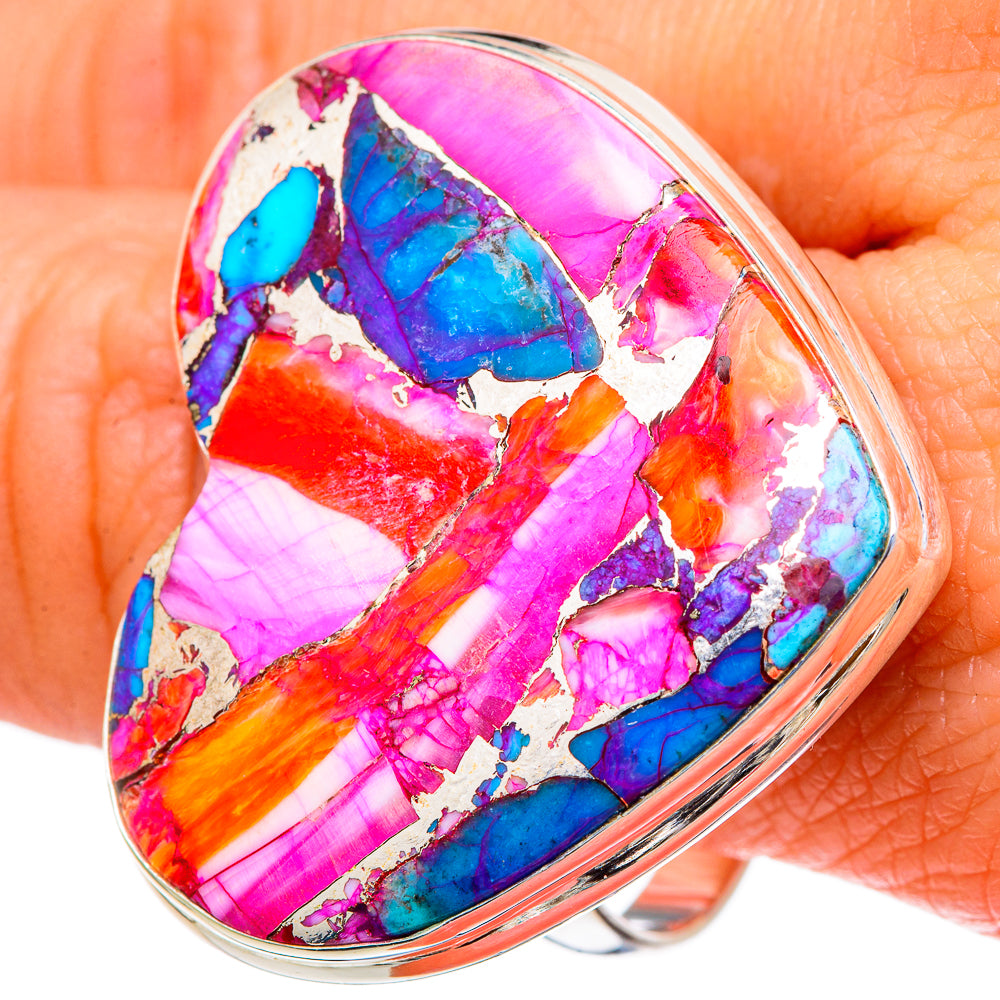Kingman Pink Dahlia Turquoise Rings handcrafted by Anasilvercos - RING98271