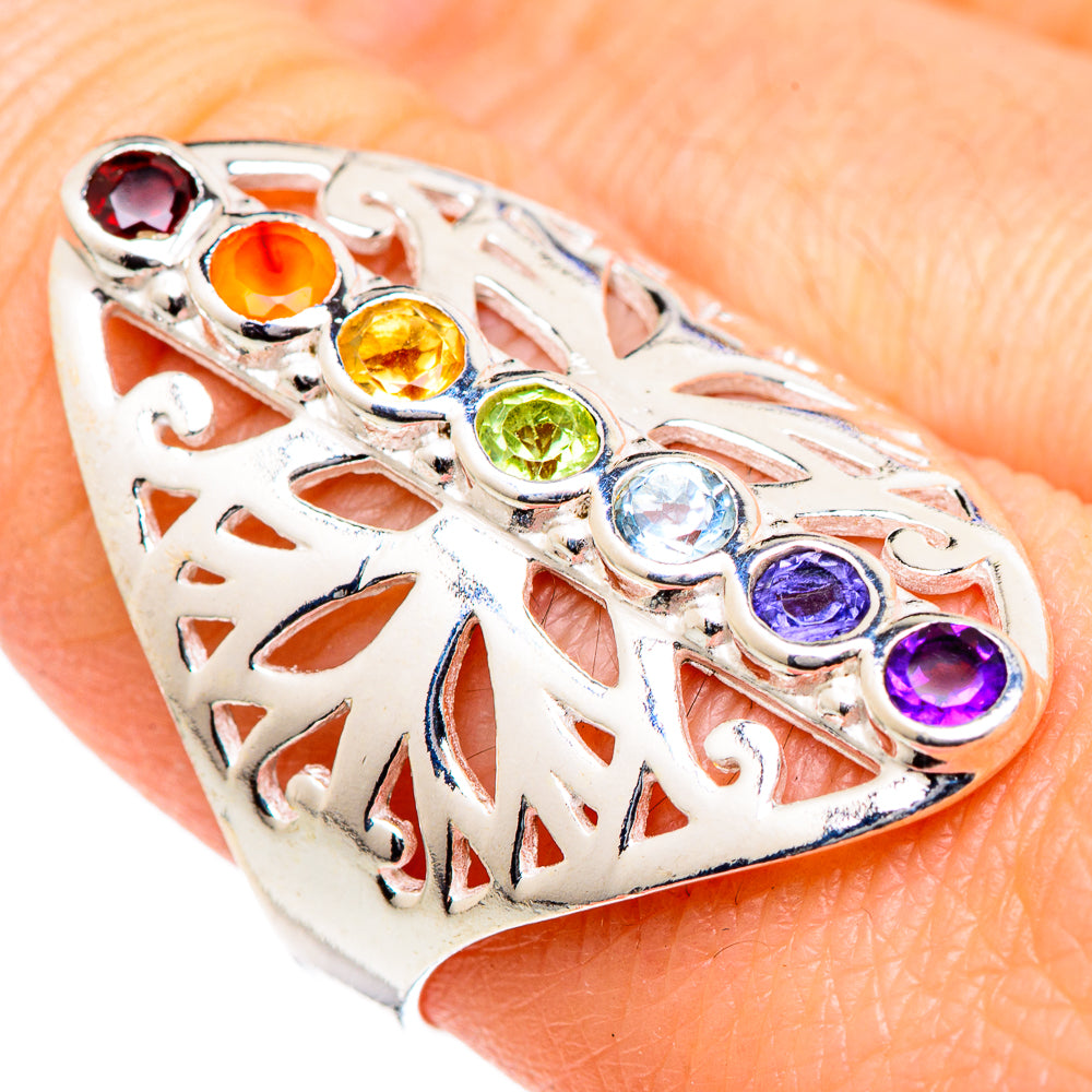 Multi-stone Rainbow Chakra Rings handcrafted by Anasilvercos - RING98332