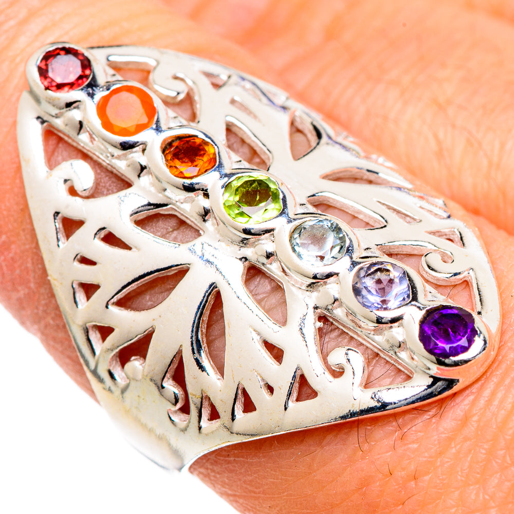 Multi-stone Rainbow Chakra Rings handcrafted by Anasilvercos - RING98372