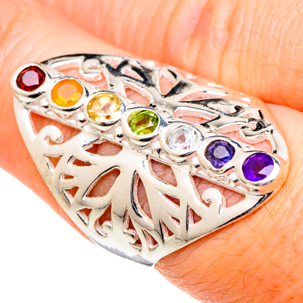 Multi-stone Rainbow Chakra Rings handcrafted by Anasilvercos - RING98411
