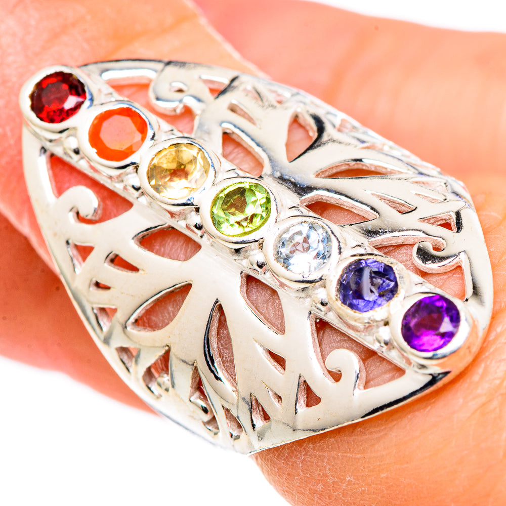 Multi-stone Rainbow Chakra Rings handcrafted by Anasilvercos - RING98448