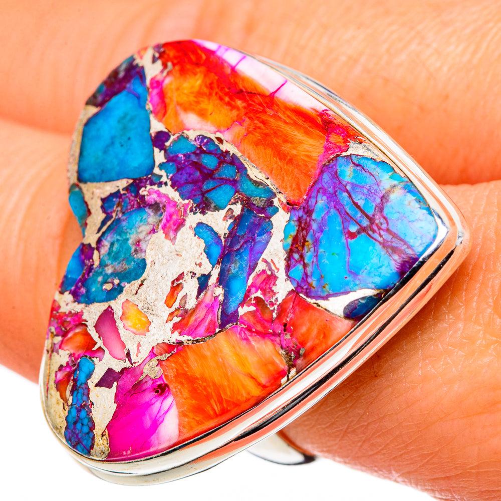 Kingman Pink Dahlia Turquoise Rings handcrafted by Anasilvercos - RING98563