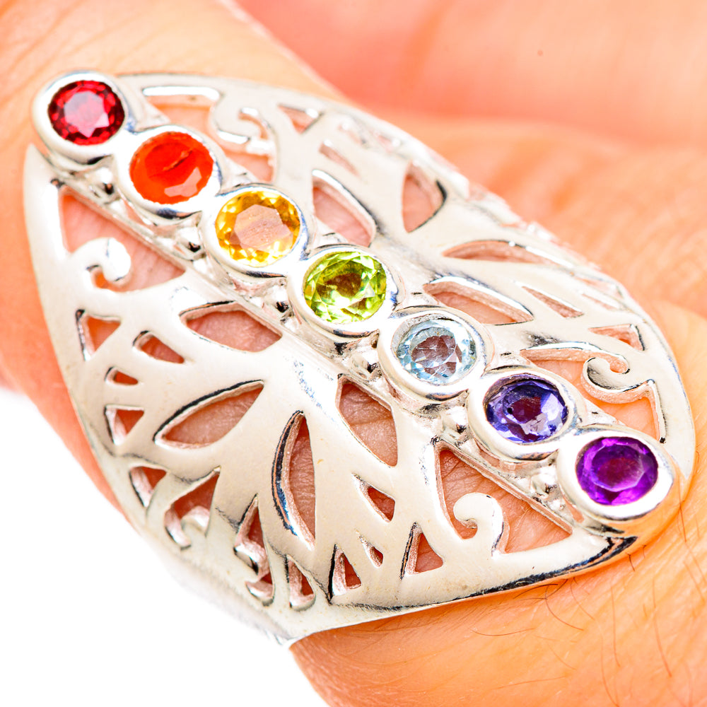 Multi-stone Rainbow Chakra Rings handcrafted by Anasilvercos - RING99019