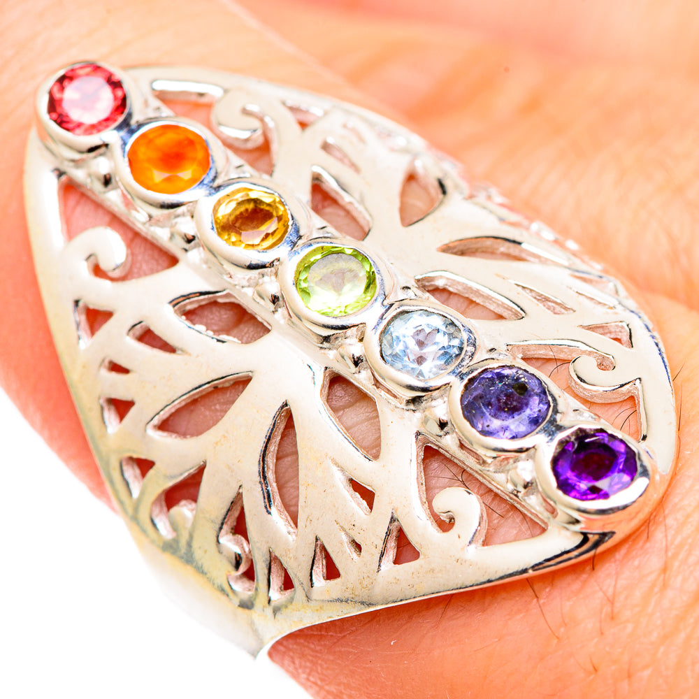 Multi-stone Rainbow Chakra Rings handcrafted by Anasilvercos - RING99052