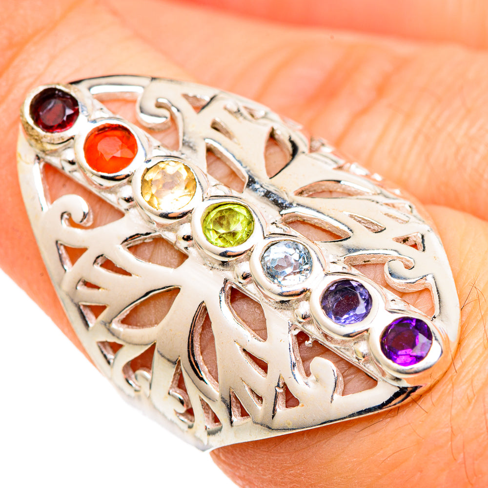 Multi-stone Rainbow Chakra Rings handcrafted by Anasilvercos - RING99088