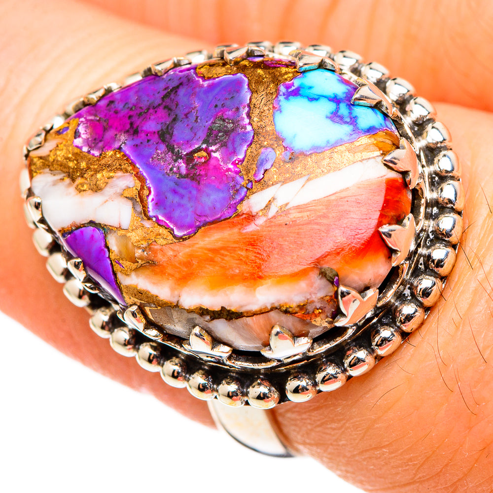 Kingman Pink Dahlia Turquoise Rings handcrafted by Anasilvercos - RING99089