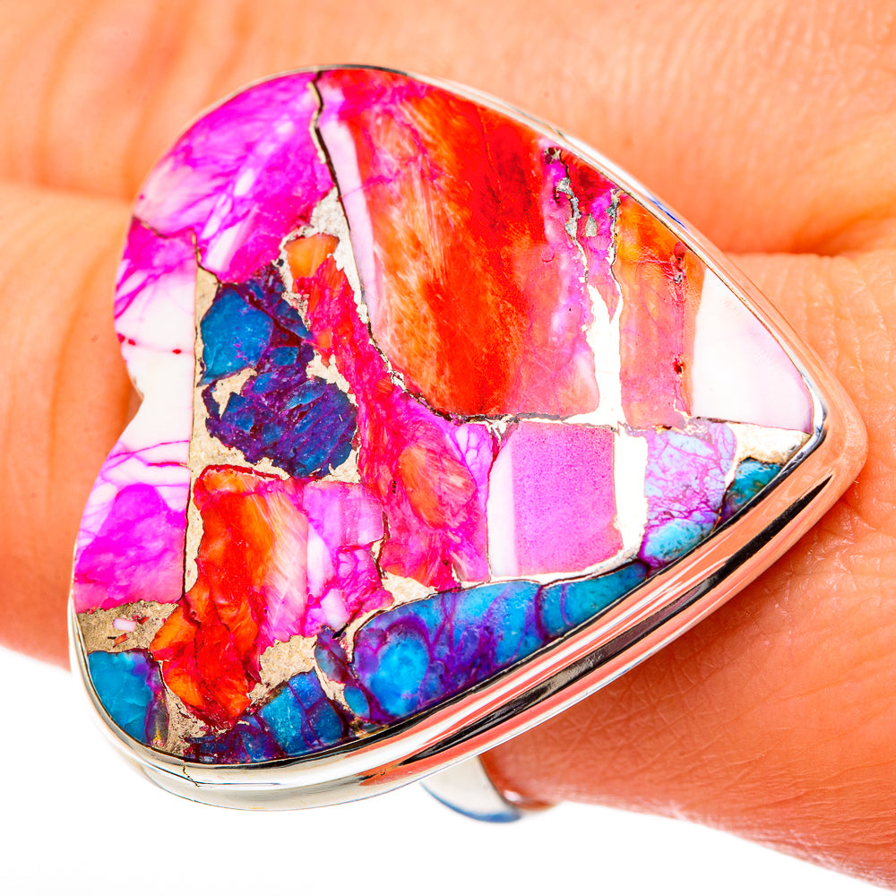 Kingman Pink Dahlia Turquoise Rings handcrafted by Anasilvercos - RING99110