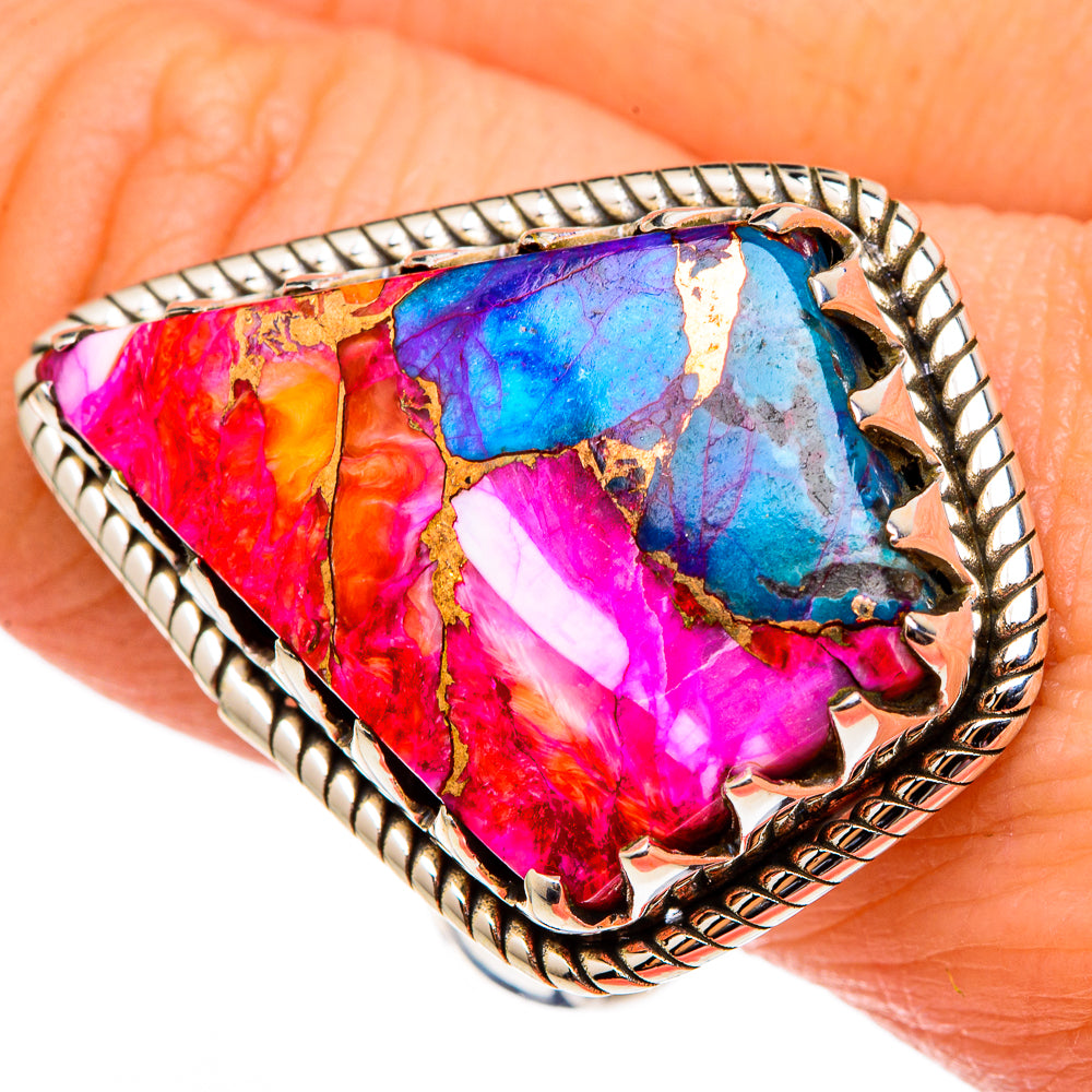 Kingman Pink Dahlia Turquoise Rings handcrafted by Anasilvercos - RING99156