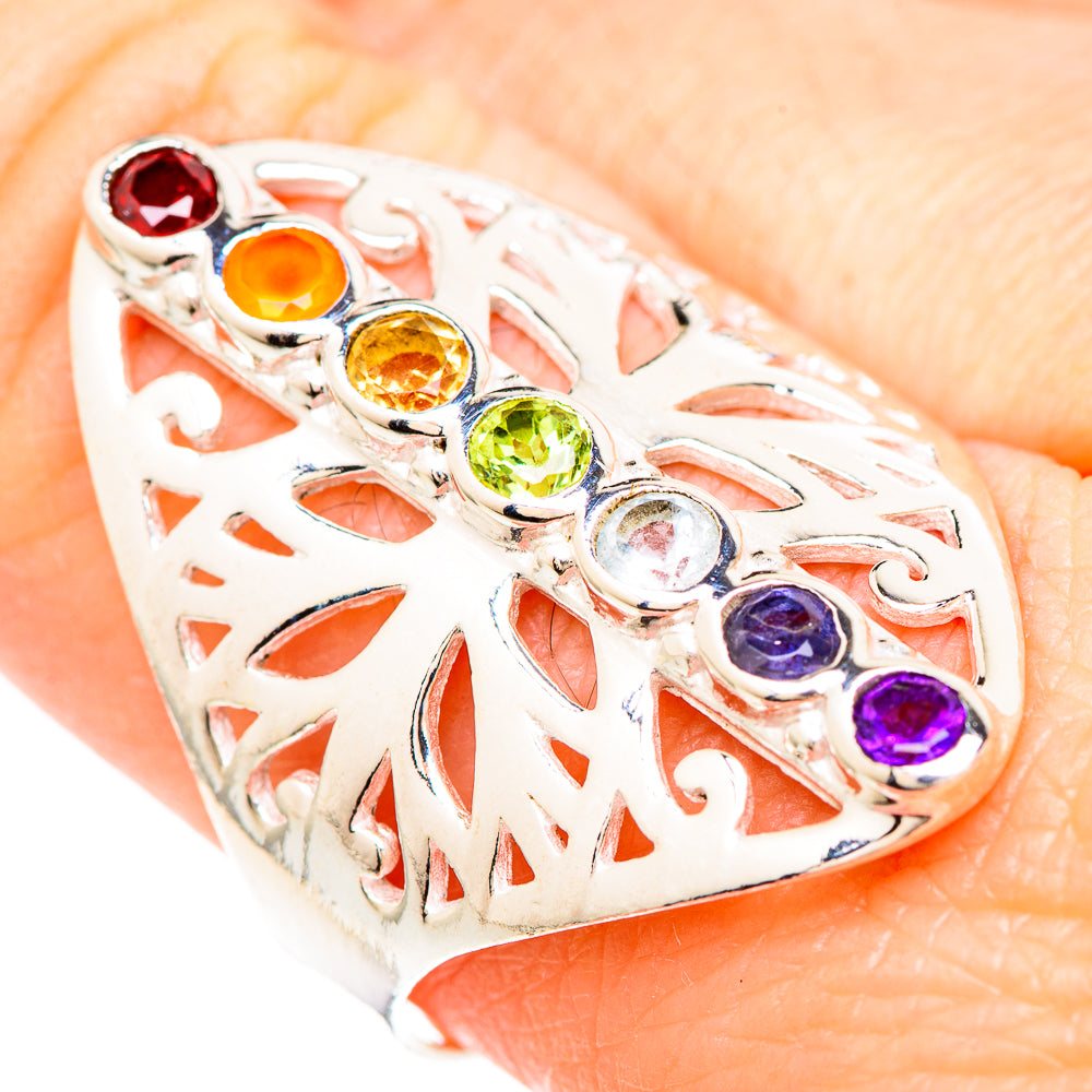 Multi-stone Rainbow Chakra Rings handcrafted by Anasilvercos - RING99316