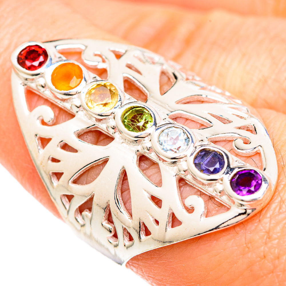 Multi-stone Rainbow Chakra Rings handcrafted by Anasilvercos - RING99433