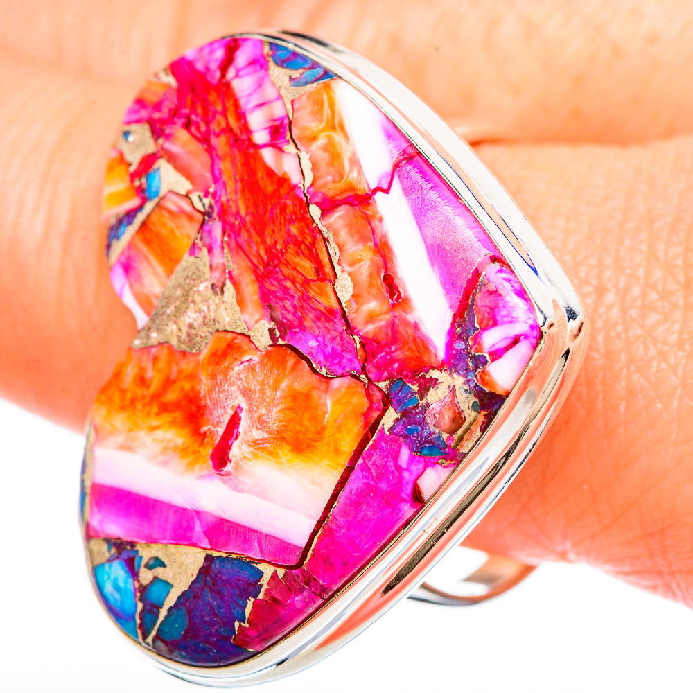 Kingman Pink Dahlia Turquoise Rings handcrafted by Anasilvercos - RING99458