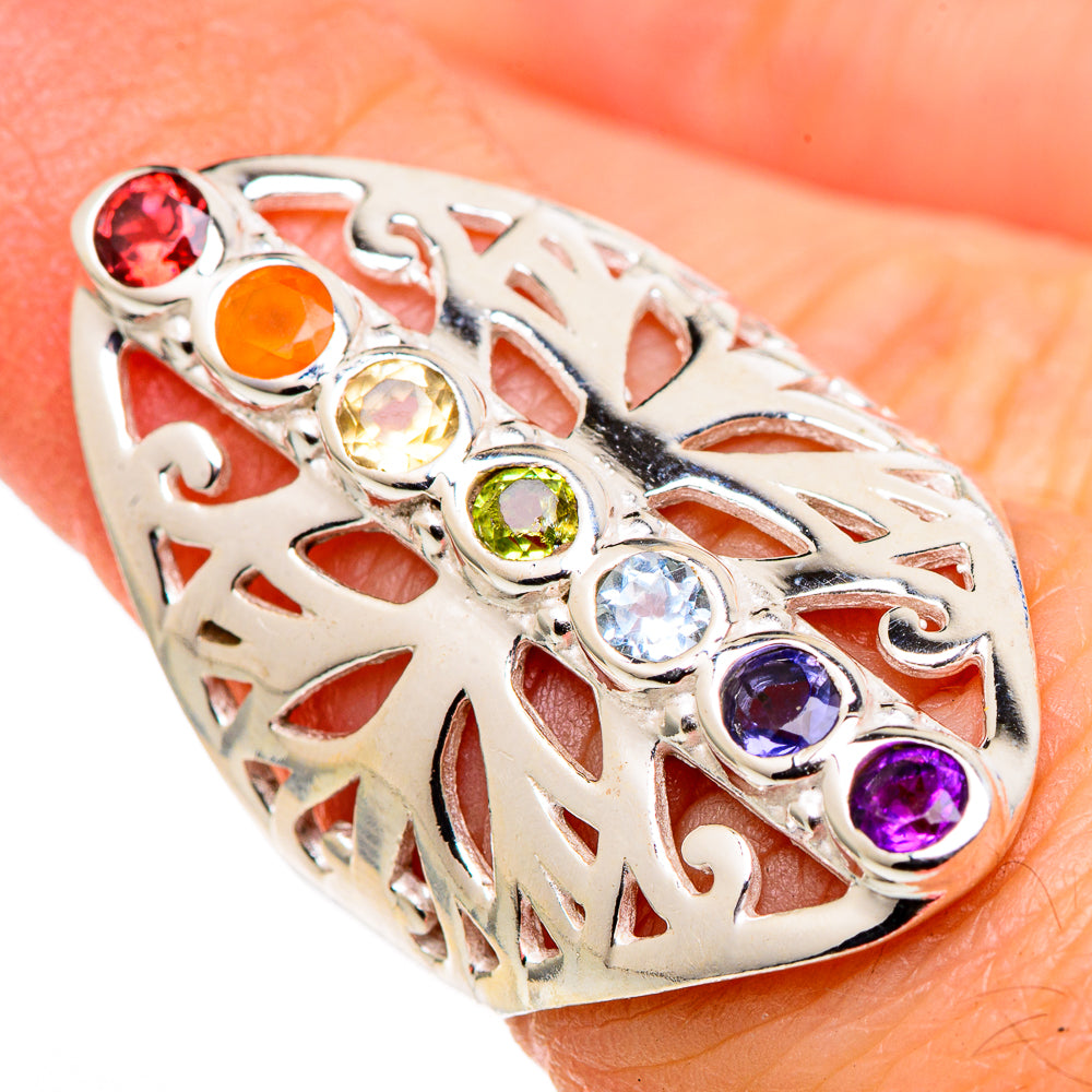 Multi-stone Rainbow Chakra Rings handcrafted by Anasilvercos - RING99587