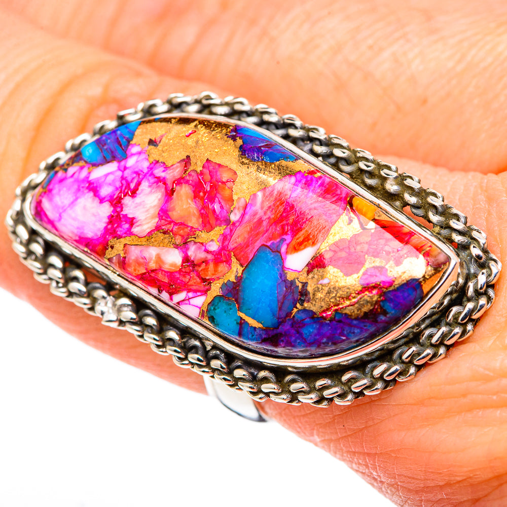 Kingman Pink Dahlia Turquoise Rings handcrafted by Anasilvercos - RING99787