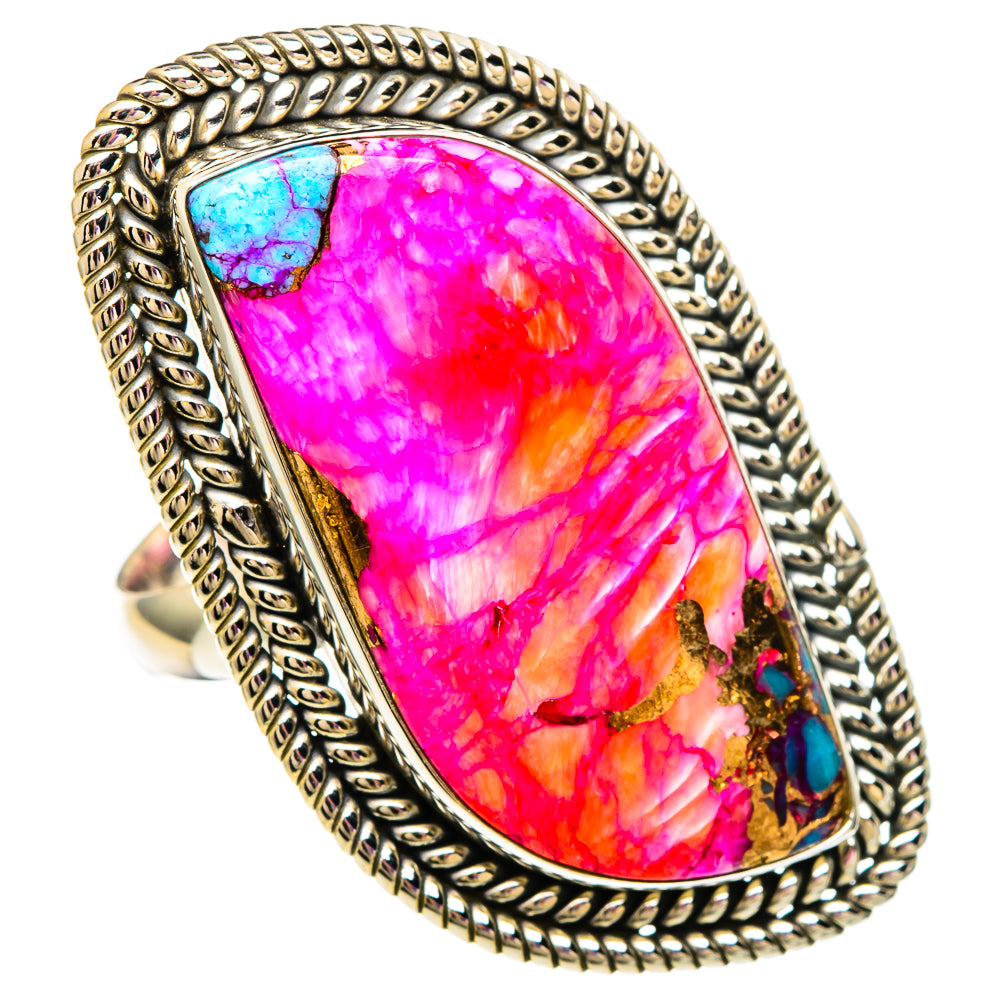 Kingman Pink Dahlia Turquoise Rings handcrafted by Anasilvercos - RING100099