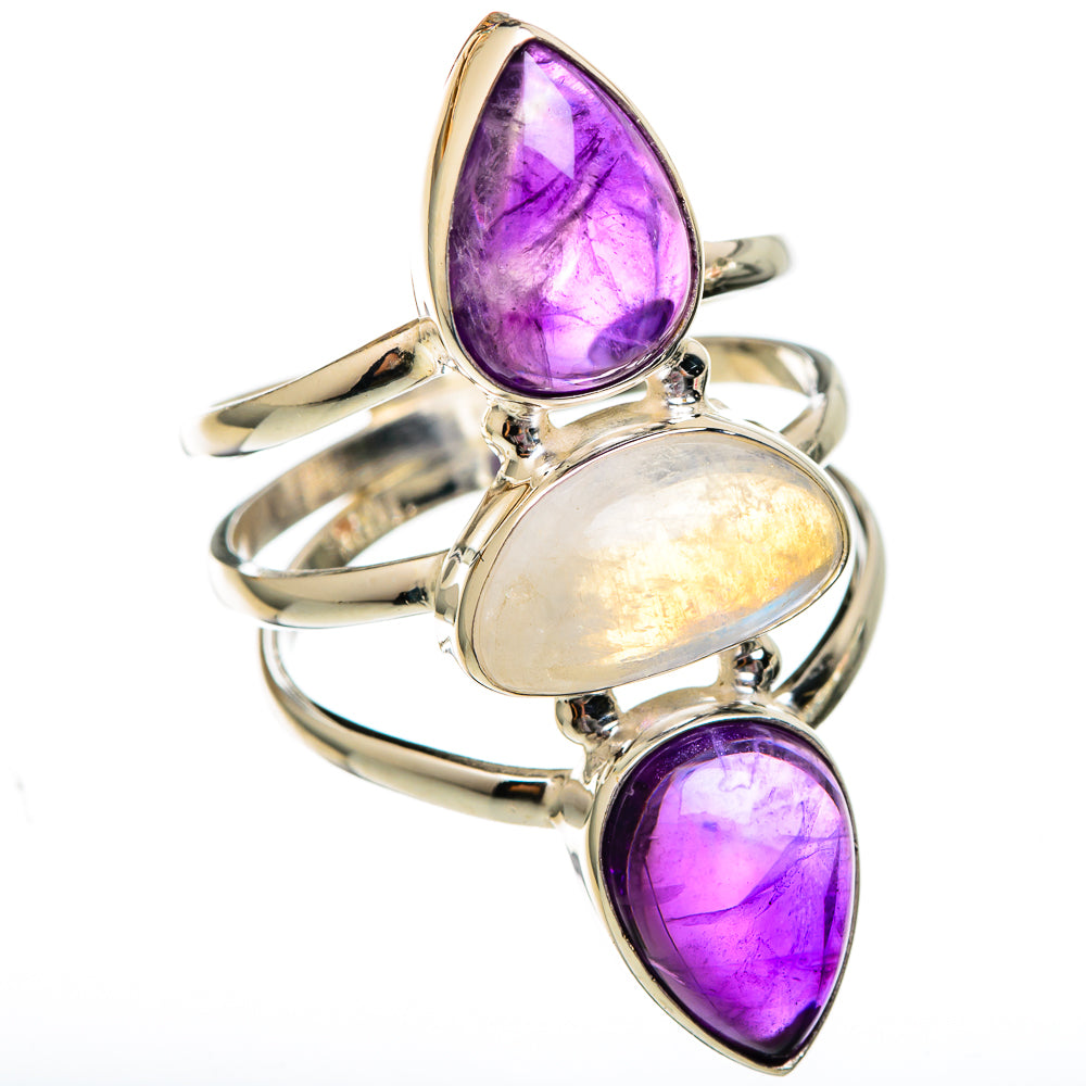 Rainbow Moonstone Rings handcrafted by Anasilvercos - RING101222