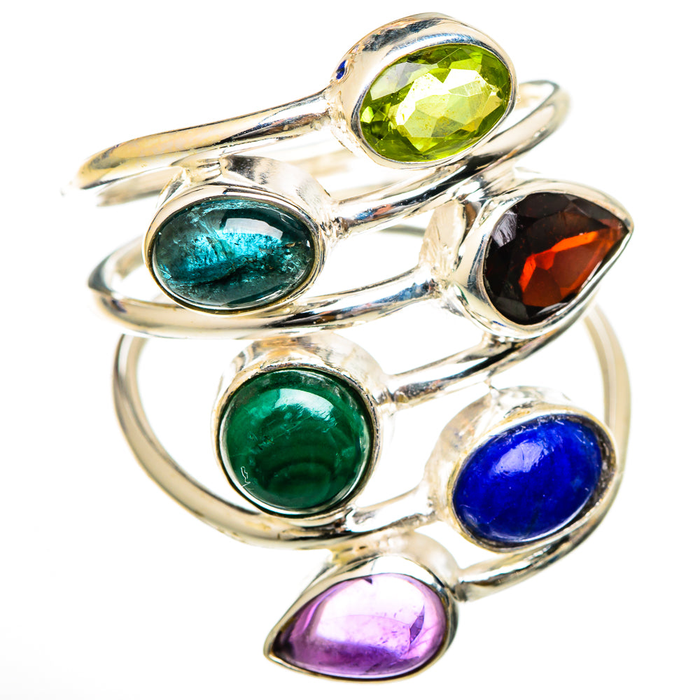 Garnet, Malachite, Peridot, Blue Tourmaline, Lapis Lazuli, Amethyst Rings handcrafted by Anasilvercos - RING101836