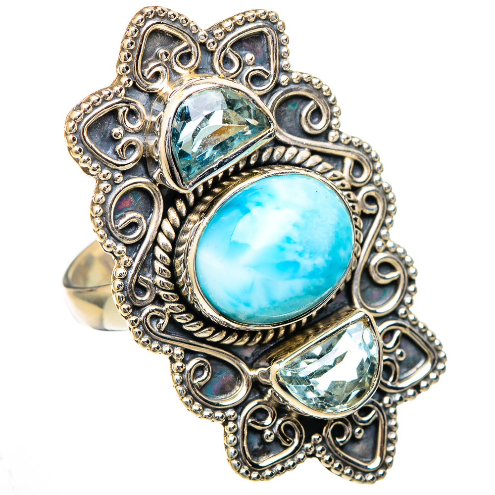 Larimar, Blue Topaz Rings handcrafted by Anasilvercos - RING102101