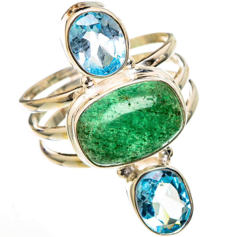 Green Aventurine, Blue Topaz Rings handcrafted by Anasilvercos - RING102171