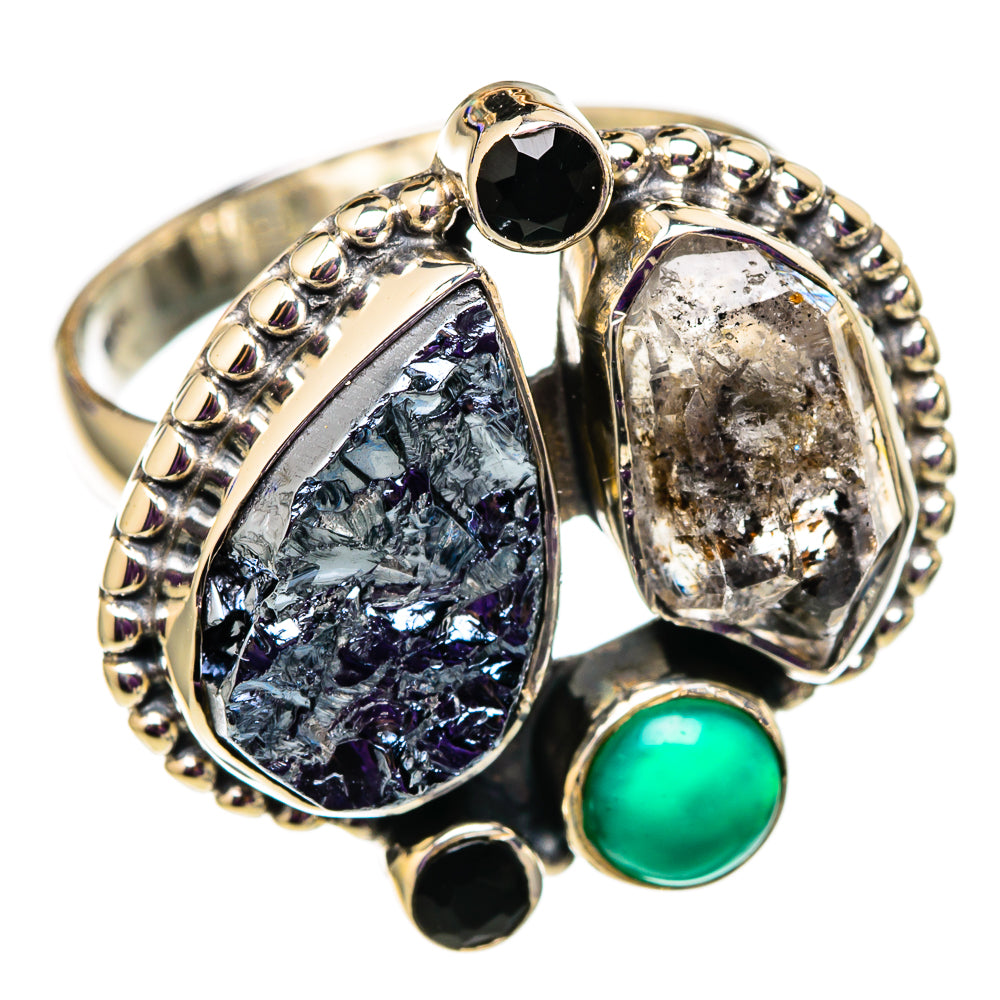 Shungite, Herkimer Diamond, Green Onyx, Black Onyx Rings handcrafted by Anasilvercos - RING105648 - Photo 2