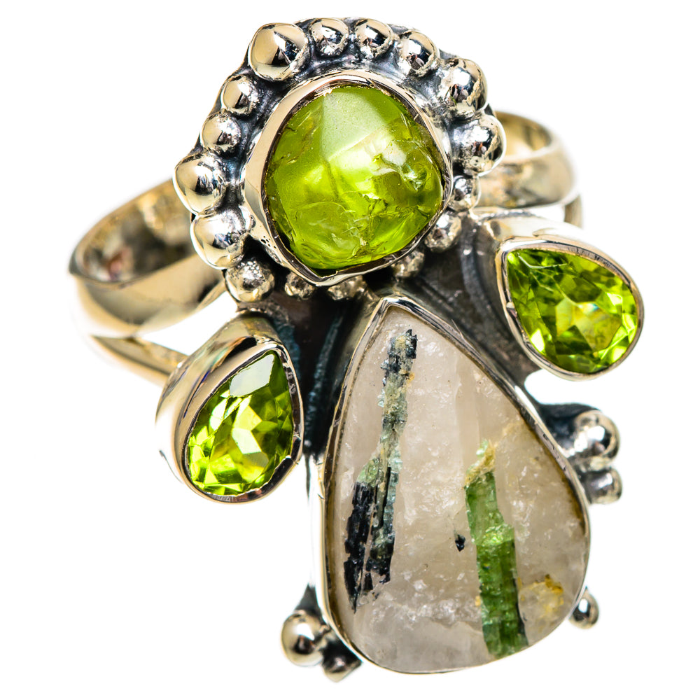 Green Tourmaline In Quartz Rings handcrafted by Anasilvercos - RING106842 - Photo 2