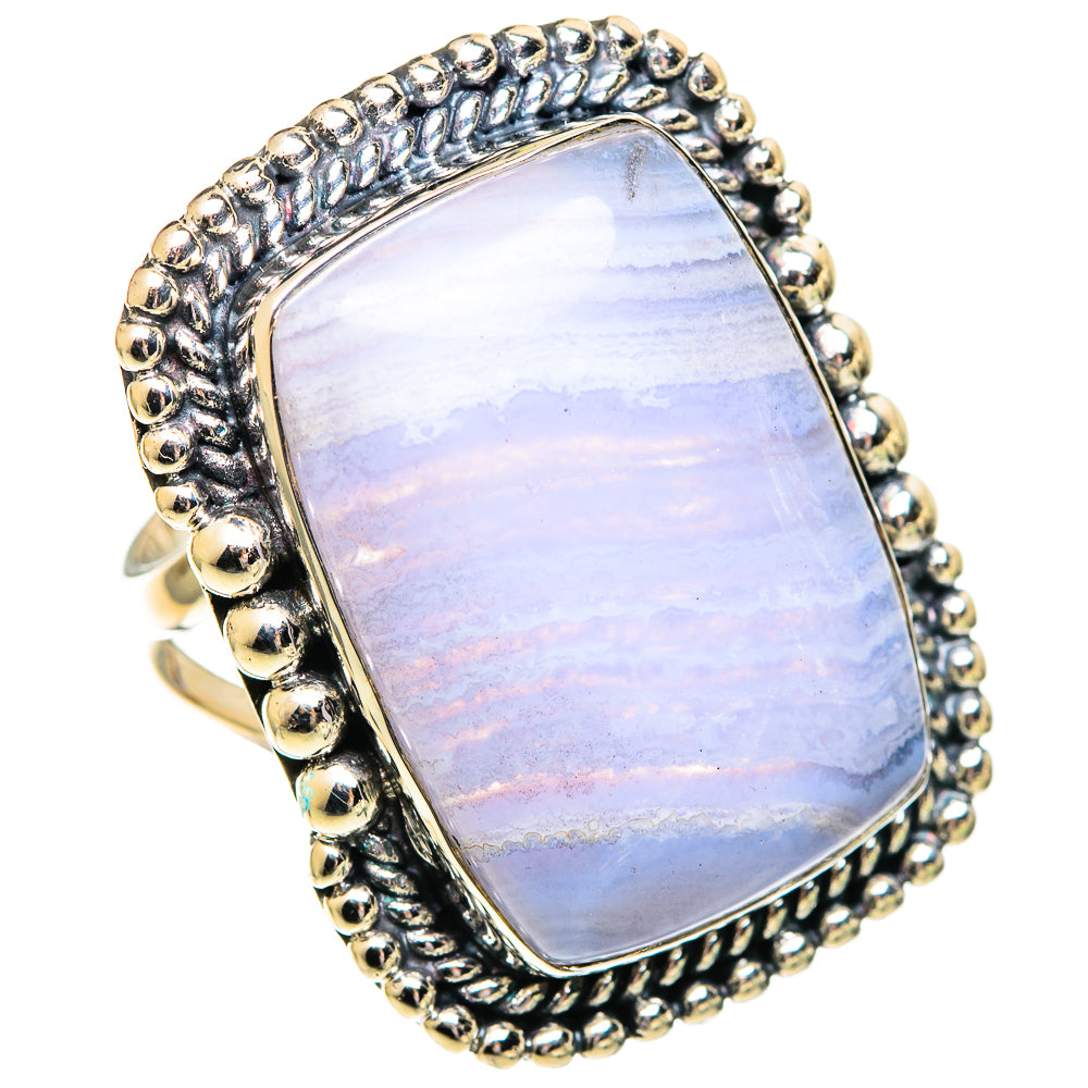 Blue Lace Agate Rings handcrafted by Anasilvercos - RING107632 - Photo 2