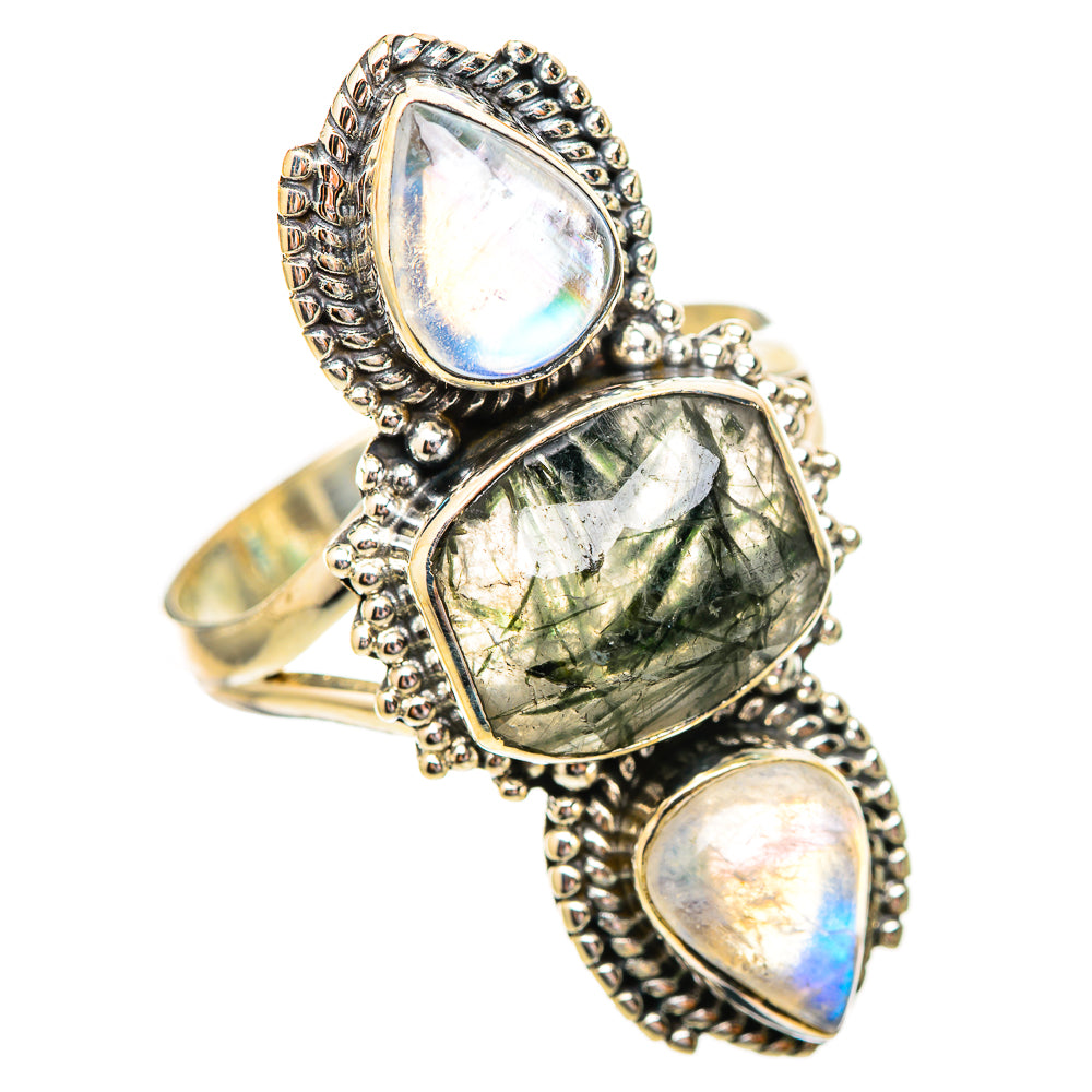 Tourmalinated Quartz, Rainbow Moonstone Rings handcrafted by Anasilvercos - RING115015 - Photo 2