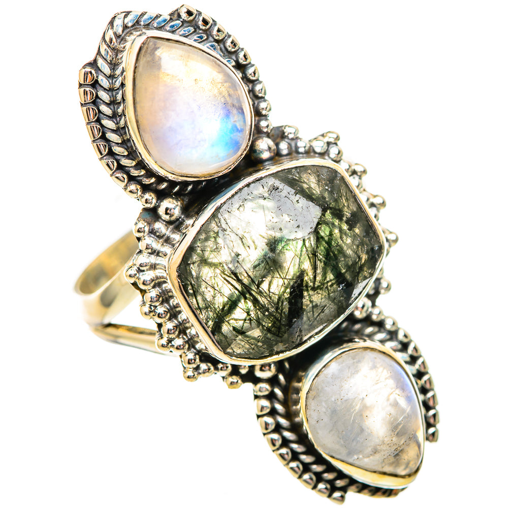 Tourmalinated Quartz, Rainbow Moonstone Rings handcrafted by Anasilvercos - RING115066 - Photo 2