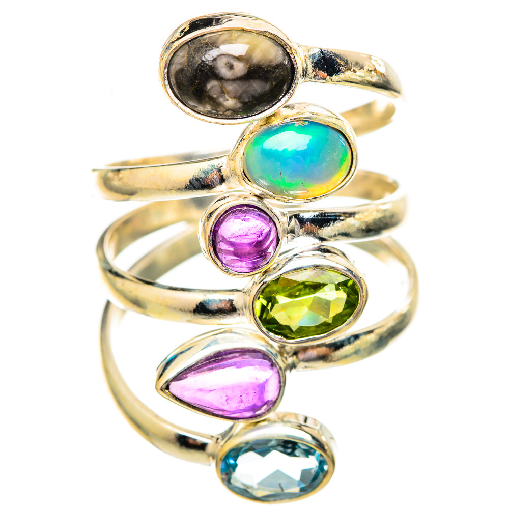 Tourmalinated Quartz, Ethiopian Opal, Amethyst, Peridot, Blue Topaz Rings handcrafted by Anasilvercos - RING115137 - Photo 2