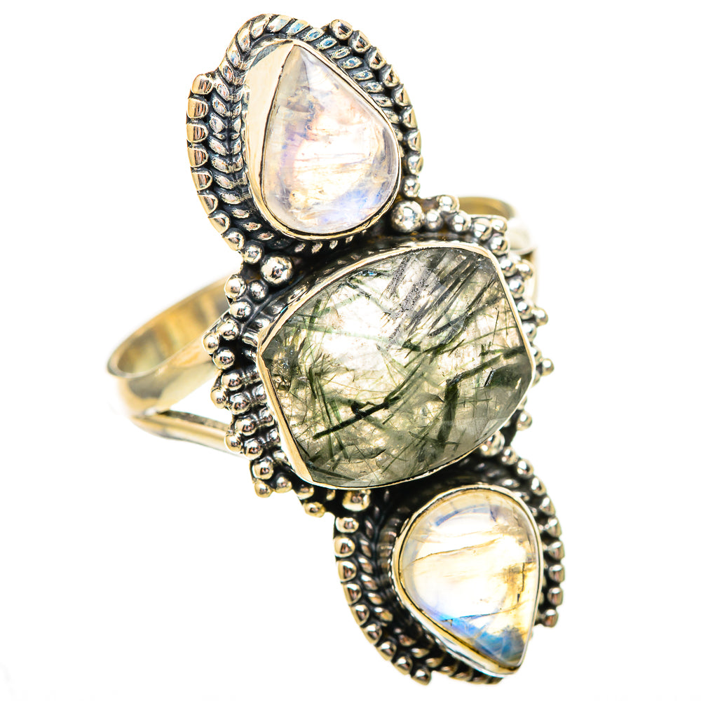 Tourmalinated Quartz, Rainbow Moonstone Rings handcrafted by Anasilvercos - RING115182 - Photo 2