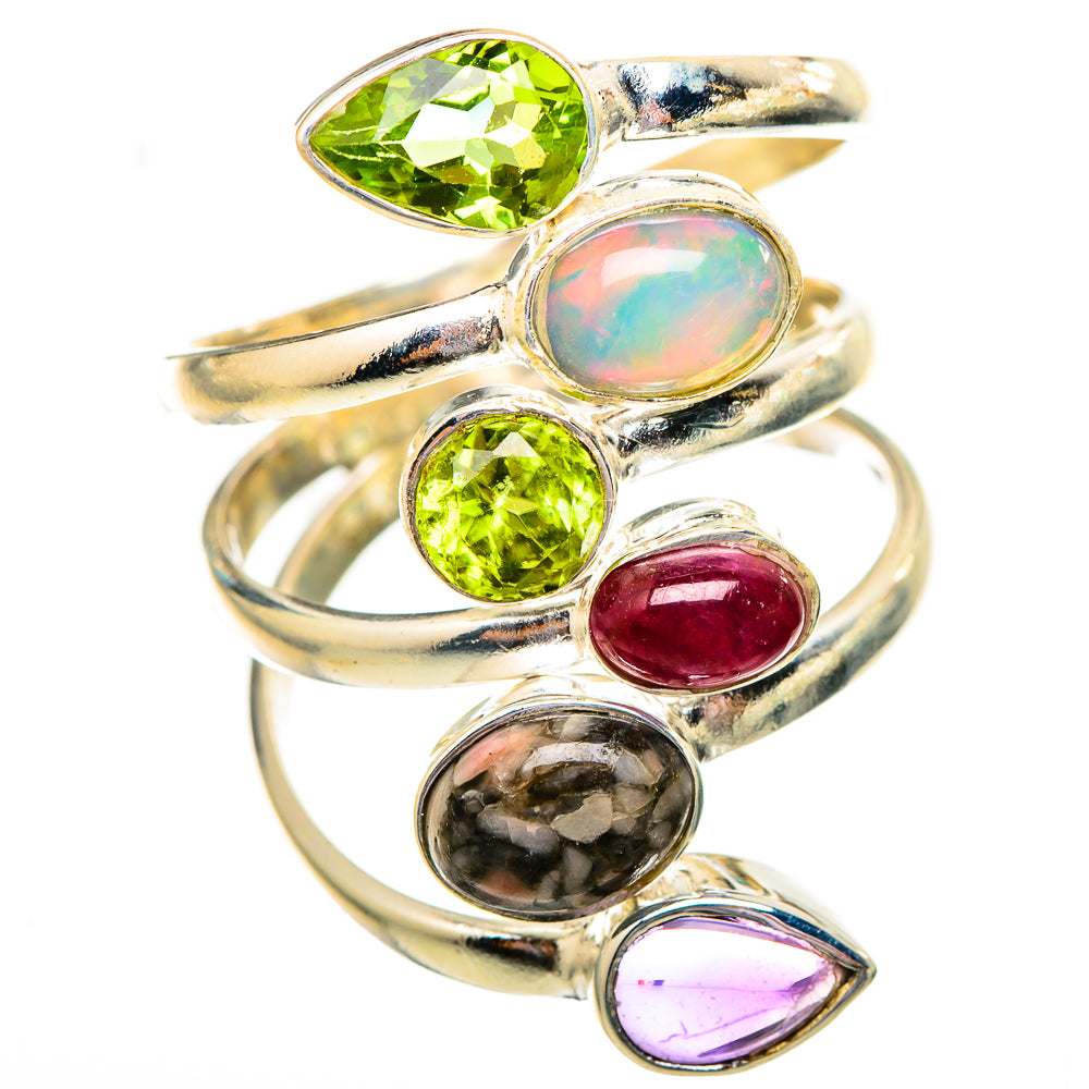 Ethiopian Opal, Crinoid Fossil, Ethiopian Opal, Peridot, Amethyst Rings handcrafted by Anasilvercos - RING115205 - Photo 2