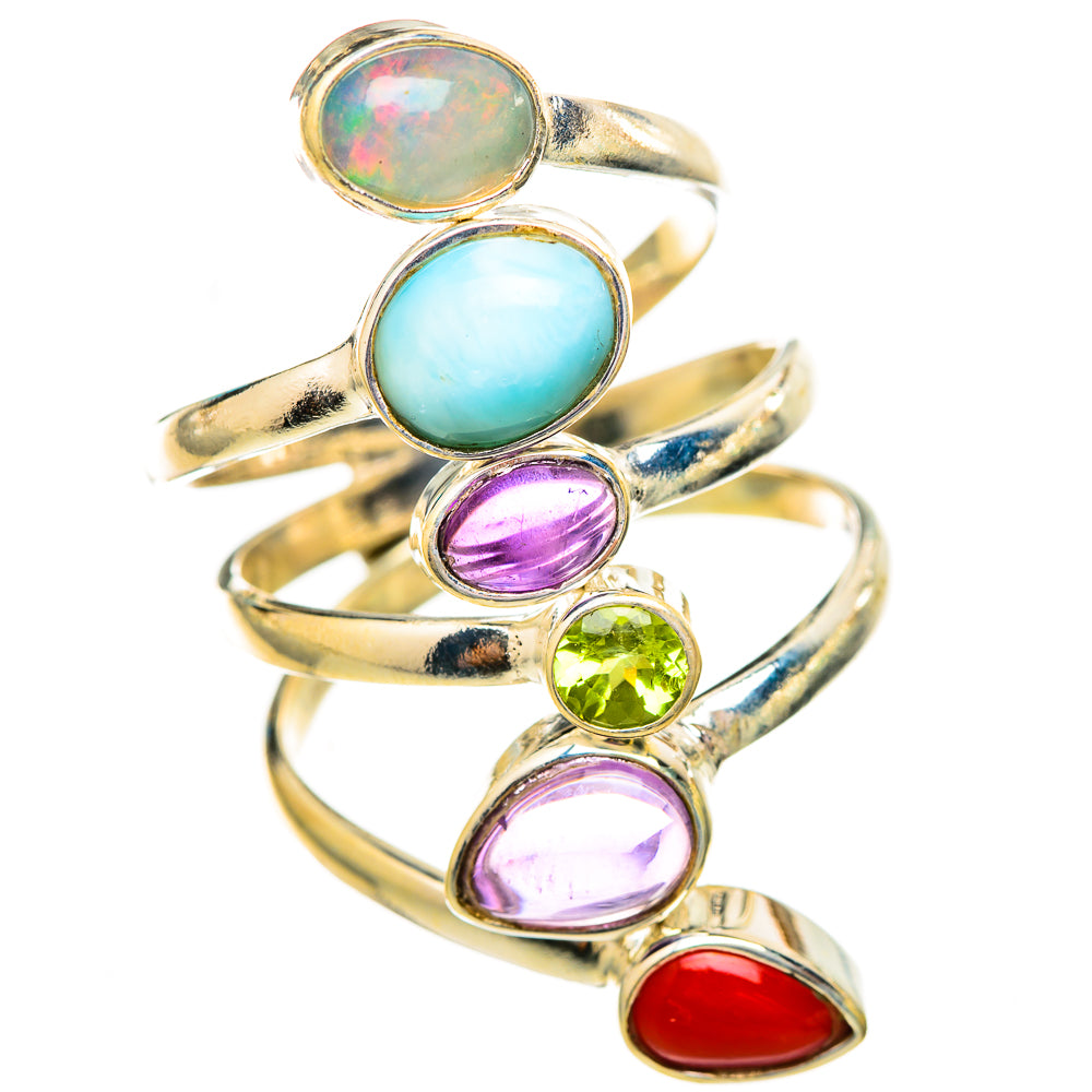 Larimar, Ethiopian Opal, Amethyst, Peridot, Red Coral Rings handcrafted by Anasilvercos - RING115231 - Photo 2