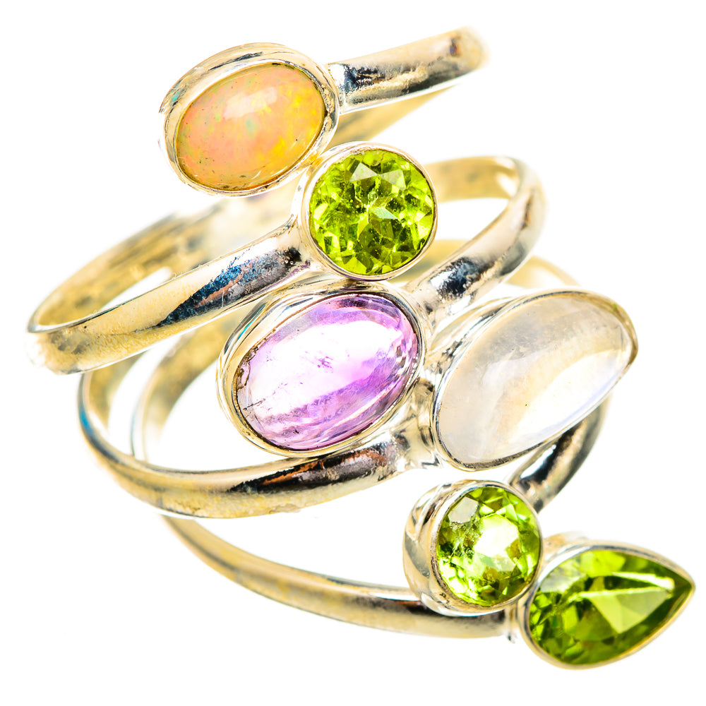 Rainbow Moonstone, Amethyst, Peridot, Ethiopian Opal Rings handcrafted by Anasilvercos - RING115251 - Photo 2
