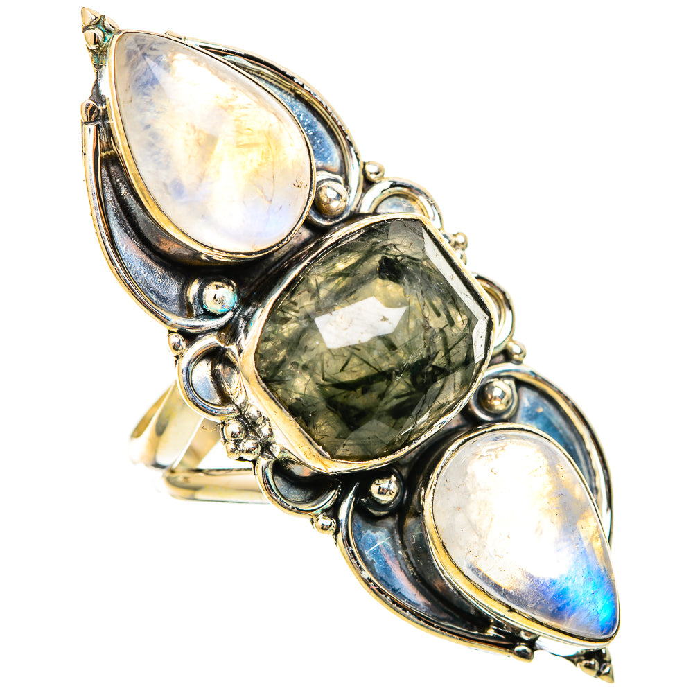 Tourmalinated Quartz, Rainbow Moonstone Rings handcrafted by Anasilvercos - RING116329 - Photo 2