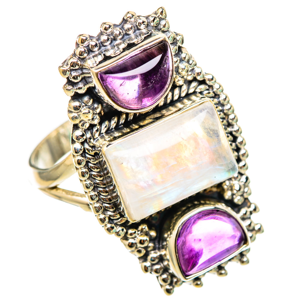 Rainbow Moonstone, Amethyst Rings handcrafted by Anasilvercos - RING116354 - Photo 2
