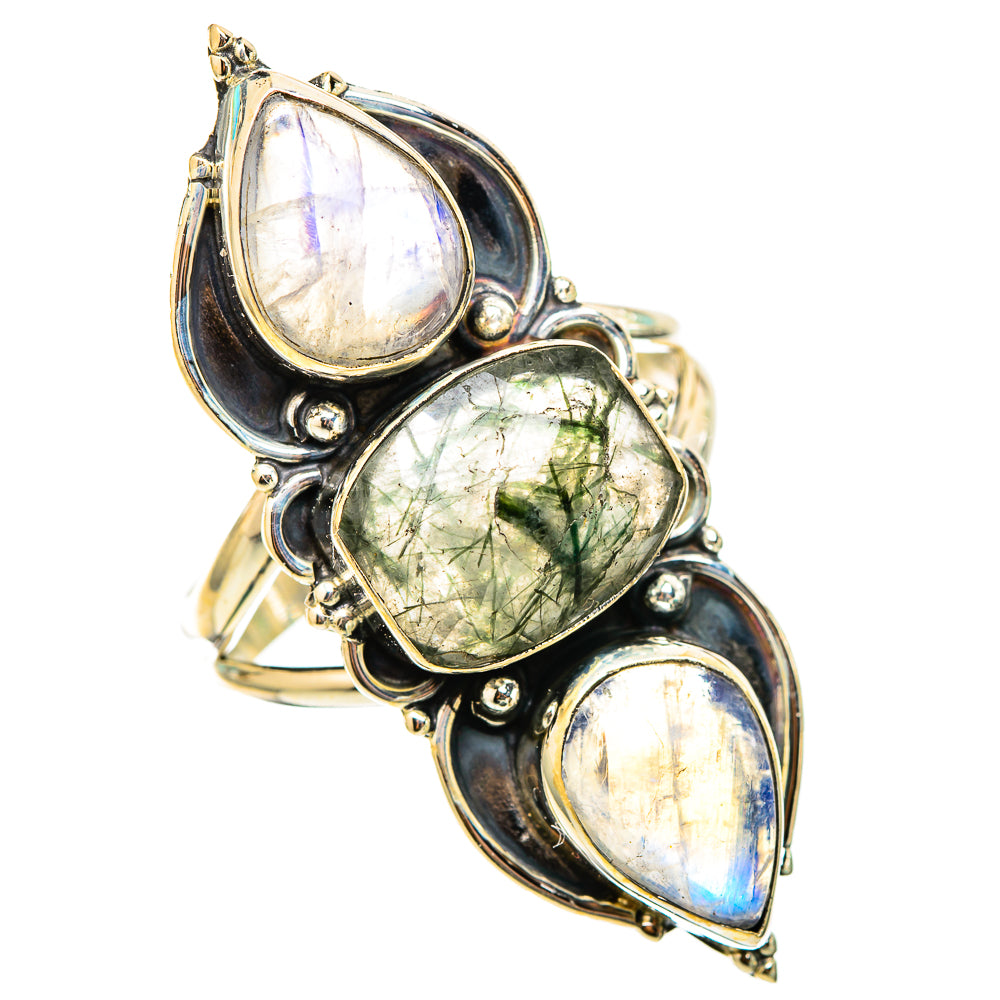 Tourmalinated Quartz, Rainbow Moonstone Rings handcrafted by Anasilvercos - RING116464 - Photo 2