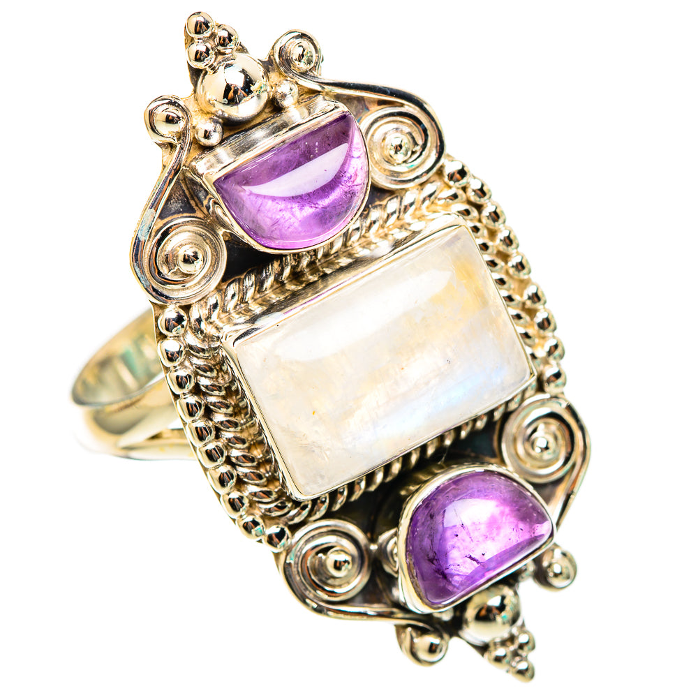 Rainbow Moonstone, Amethyst Rings handcrafted by Anasilvercos - RING116489 - Photo 2