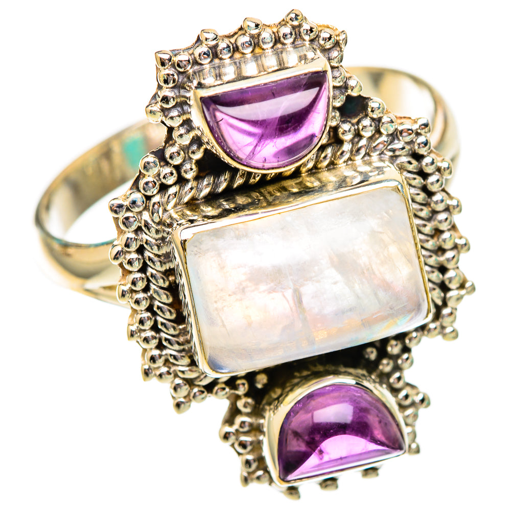 Rainbow Moonstone, Amethyst Rings handcrafted by Anasilvercos - RING116555 - Photo 2