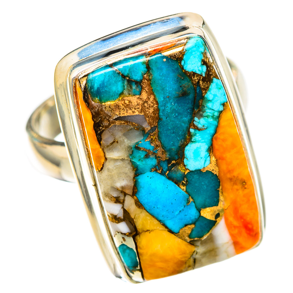 Blue Orange Copper Composite Turquoise Rings handcrafted by Anasilvercos - RING116567 - Photo 2