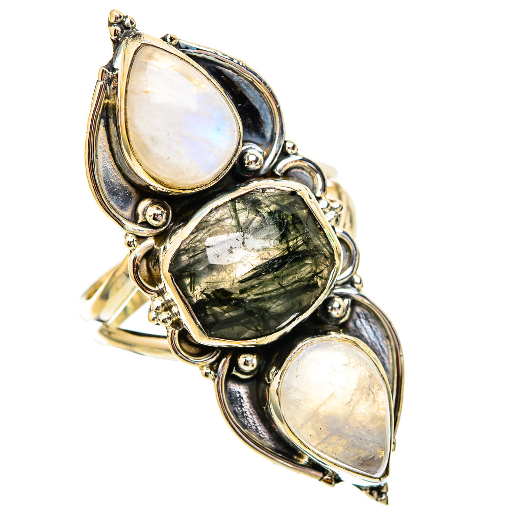 Tourmalinated Quartz, Rainbow Moonstone Rings handcrafted by Anasilvercos - RING116663 - Photo 2
