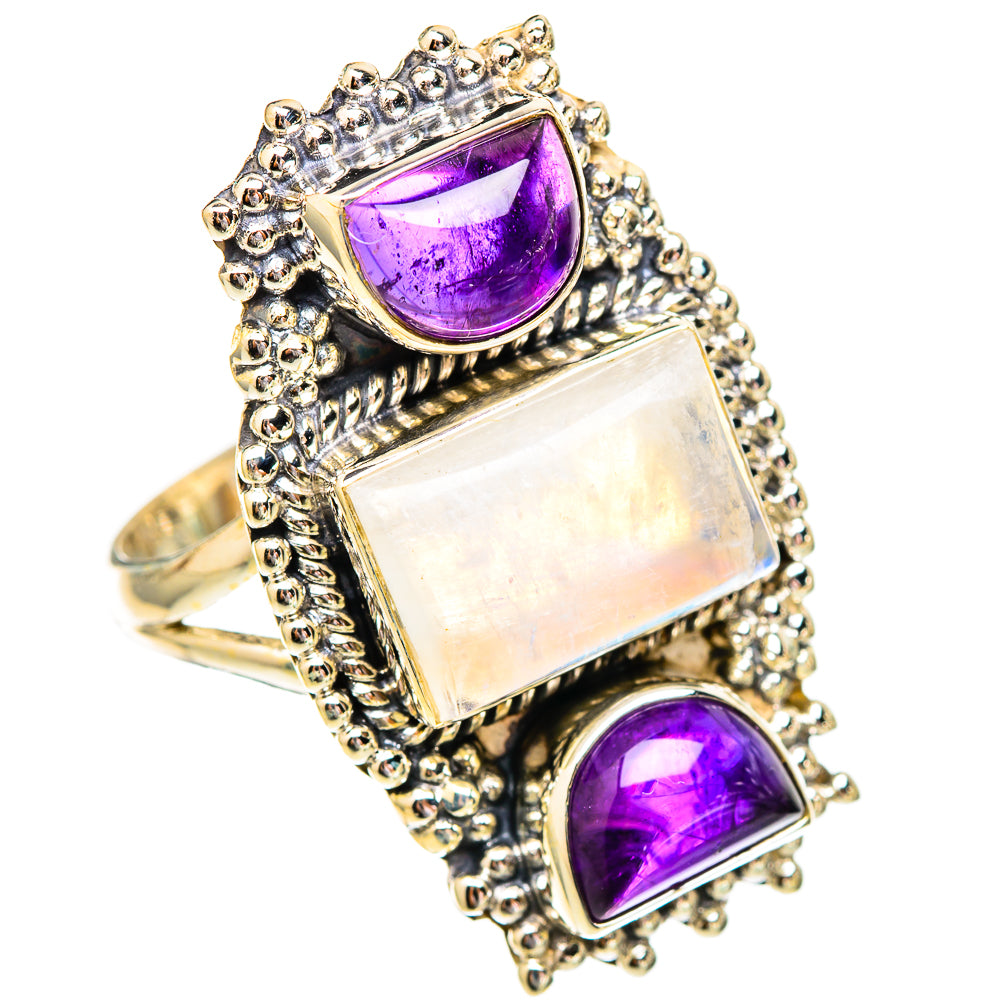 Rainbow Moonstone, Amethyst Rings handcrafted by Anasilvercos - RING116696 - Photo 2