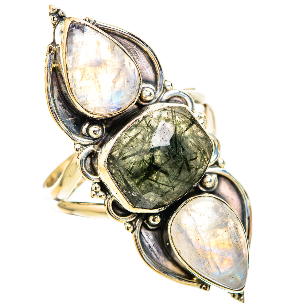Tourmalinated Quartz, Rainbow Moonstone Rings handcrafted by Anasilvercos - RING116697 - Photo 2