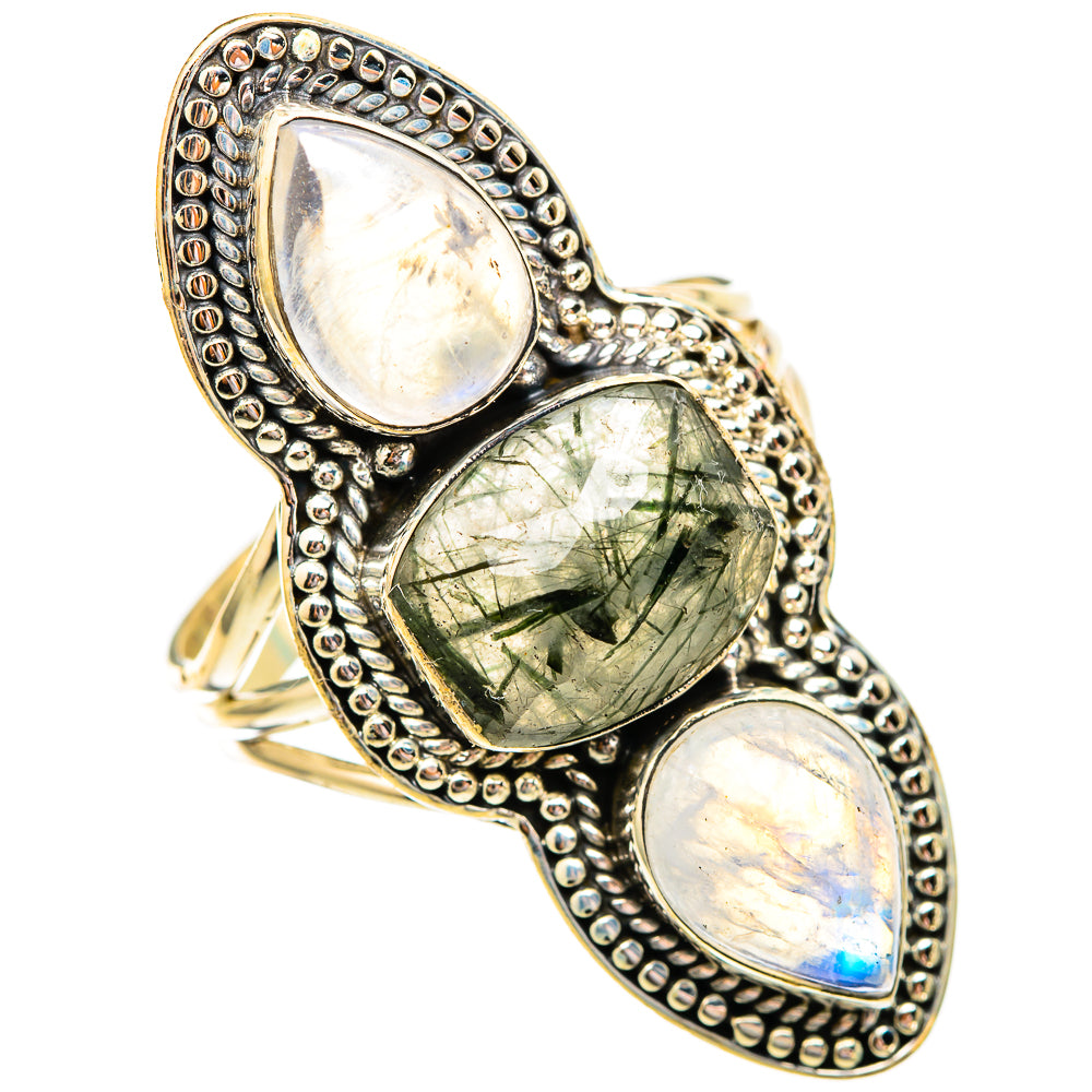 Tourmalinated Quartz, Rainbow Moonstone Rings handcrafted by Anasilvercos - RING116754 - Photo 2
