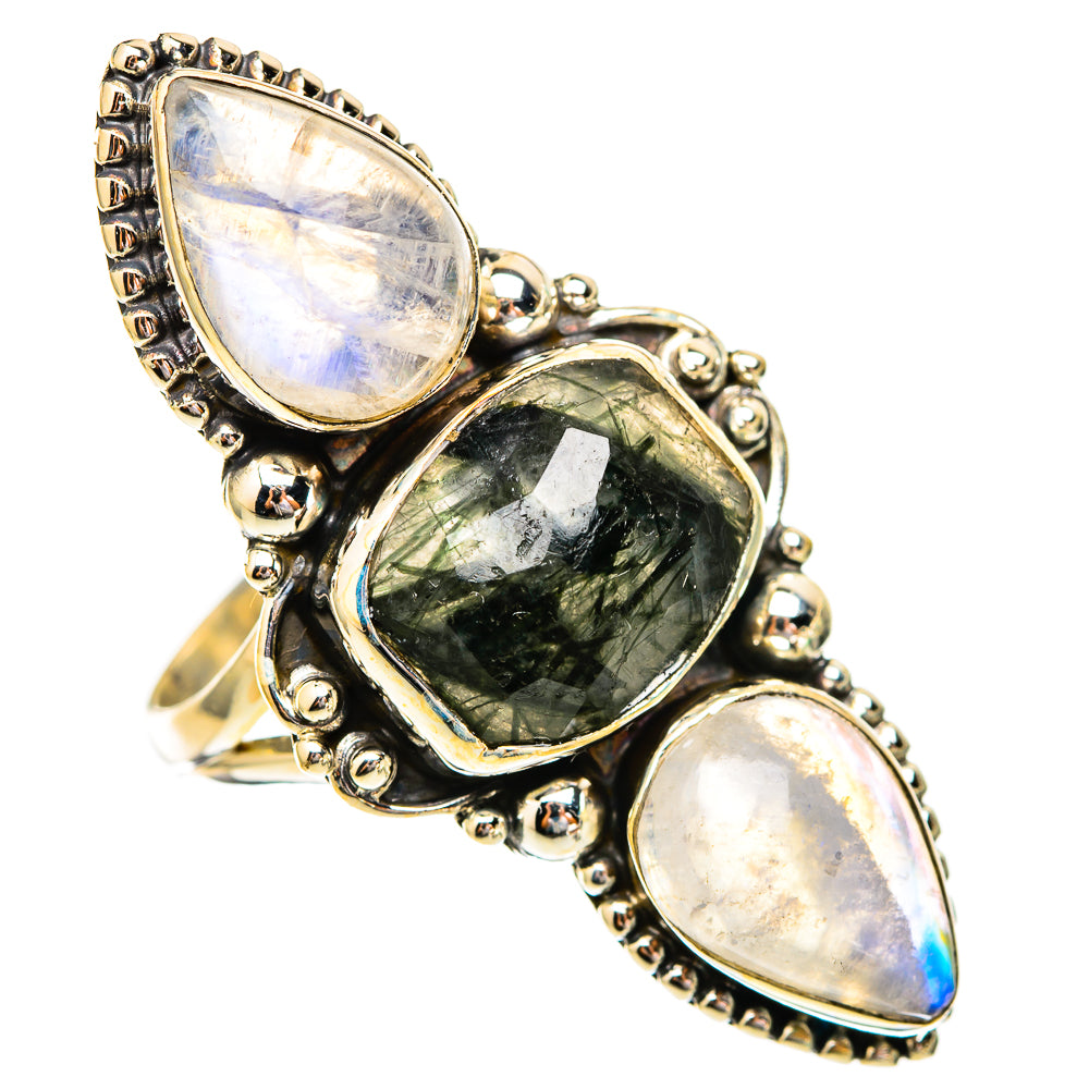Tourmalinated Quartz, Rainbow Moonstone Rings handcrafted by Anasilvercos - RING116755 - Photo 2